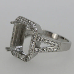 Sterling Silver Semi Mount Ring Setting Emerald OCT 12x10mm Halo White Topaz - Syzjewelry