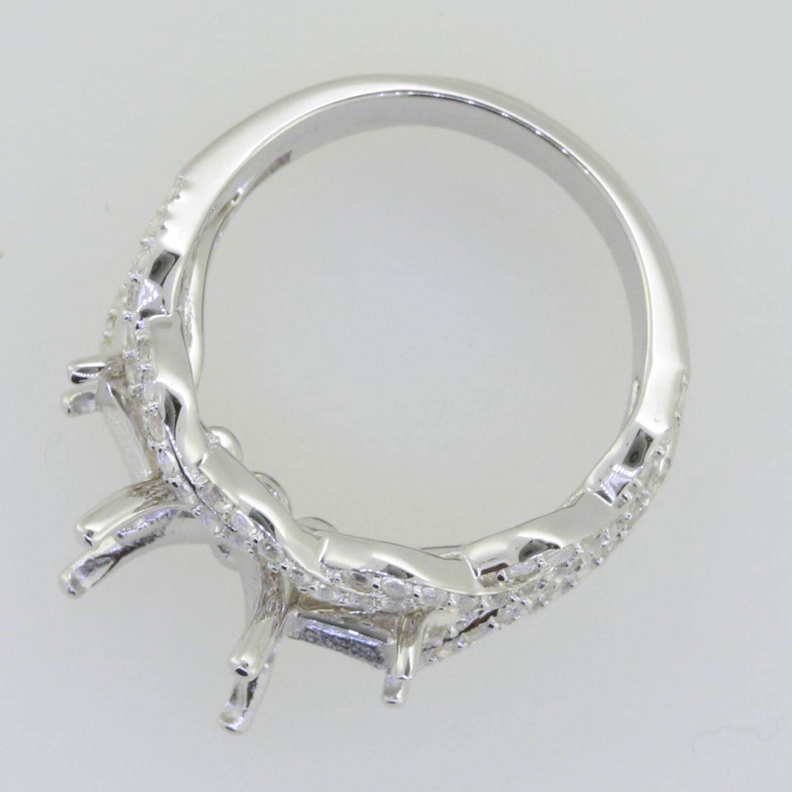 14K White Gold Semi Mount Ring Setting Emerald OCT 10X8mm SQ5x5 3 Stone - Syzjewelry