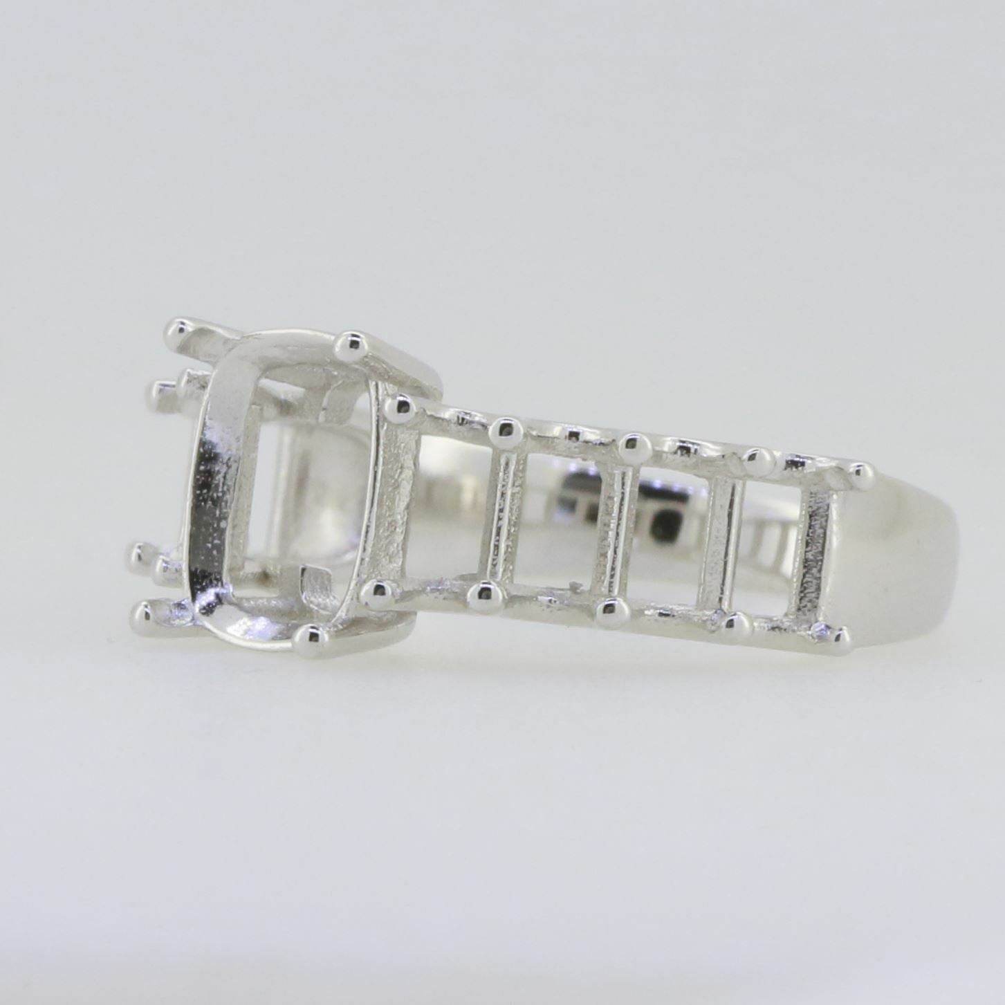 14K White Gold Semi Mount Ring Setting Cushion CU 9x7mm OCT 5x3mm - Syzjewelry