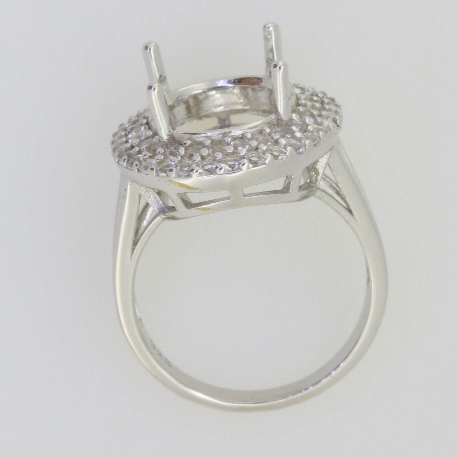 Sterling Silver Semi Mount Ring Setting Oval OV 13x11mm Double Halo Topaz - Syzjewelry