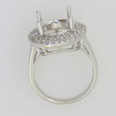 Sterling Silver Semi Mount Ring Setting Oval OV 13x11mm Double Halo Topaz - Syzjewelry