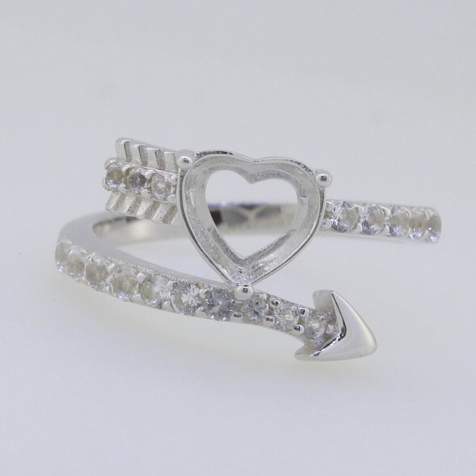 Sterling Silver Semi Mount Ring Setting Heart HT 8x8mm Heart and Arrow - Syzjewelry