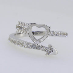 Sterling Silver Semi Mount Ring Setting Heart HT 8x8mm Heart and Arrow - Syzjewelry