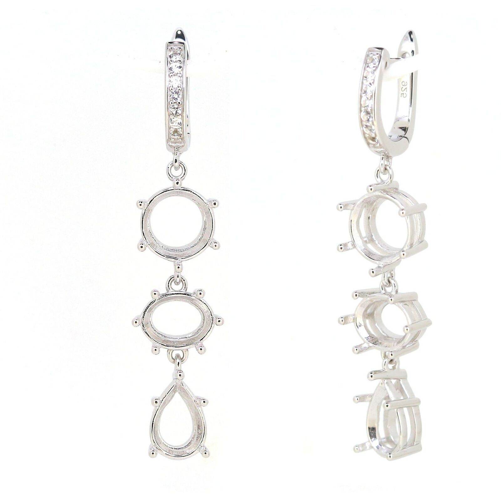 Sterling Silver Semi Mount Earrings Setting RD 9x9mm PE 10x7mm OV 9x7mm dk211 - Syzjewelry