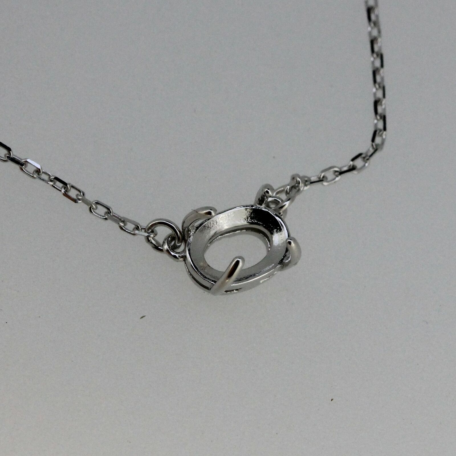 Sterling Silver Semi Mount Pendant Setting Oval OV 7x5mm Cab 18" Chain - Syzjewelry