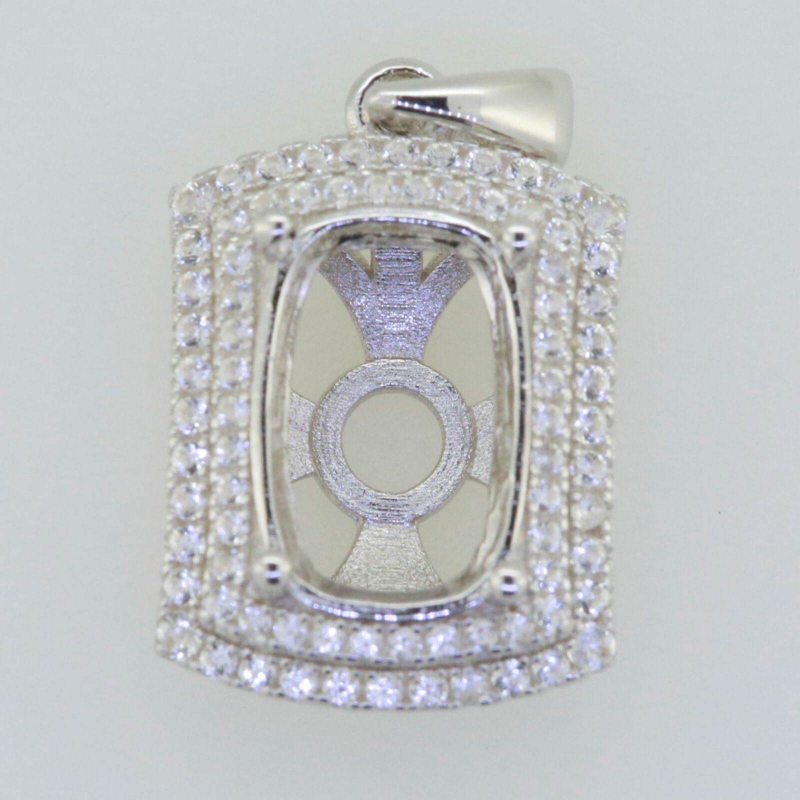 14K White Gold Semi Mount Pendant Setting Cushion CU 12X8mm - Syzjewelry