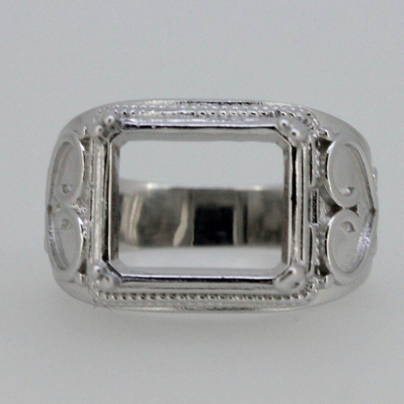 Men's Sterling Silver Semi Mount Ring Setting Emerald OCT 14x10mm - Syzjewelry