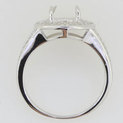 Sterling Silver Semi Mount Ring Setting Cab Oval OV 10X8mm Double Halo - Syzjewelry