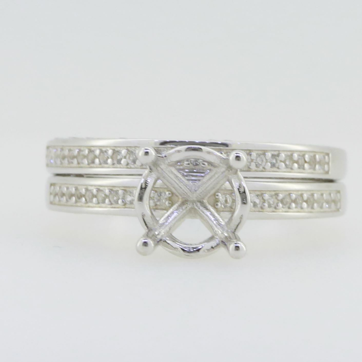 2 Pc Set Sterling Silver Semi Mount Ring Setting Round RD 8x8mm Engagement\ - Syzjewelry