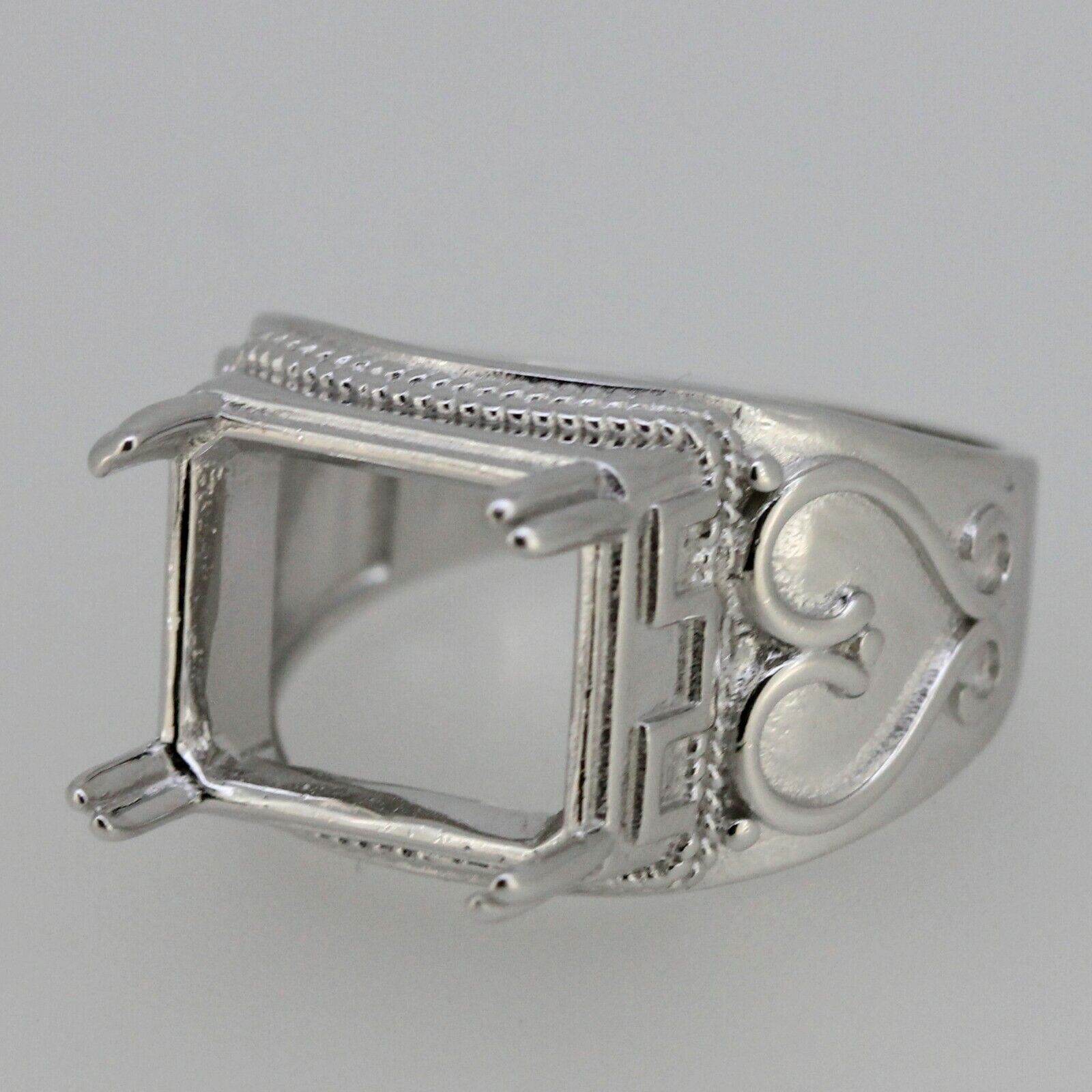 Men's Sterling Silver Semi Mount Ring Setting Emerald OCT 14x10mm - Syzjewelry
