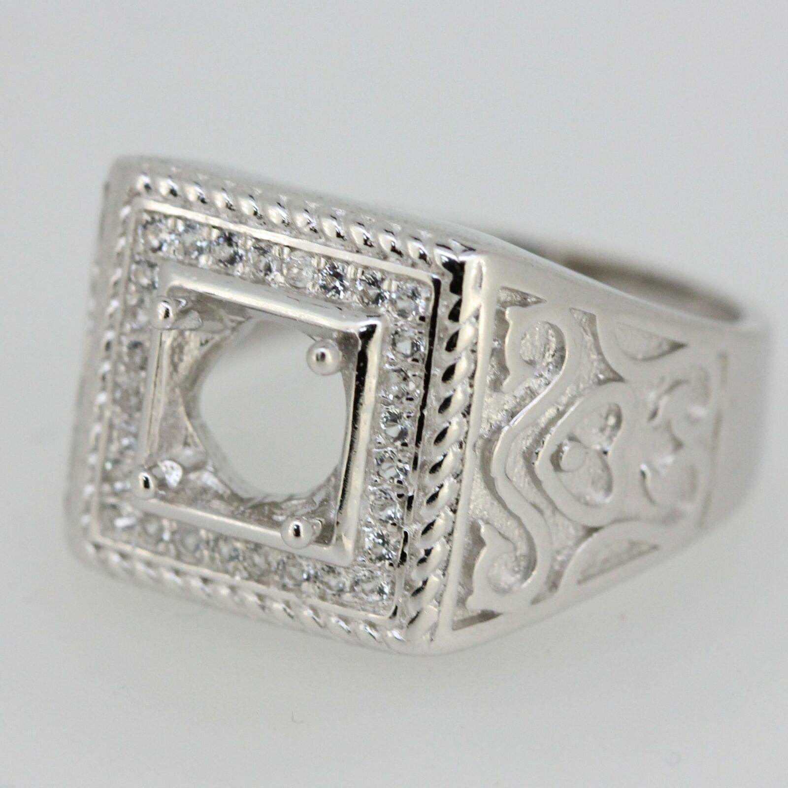 Sterling Silver Semi Mount Ring Setting RD 6.5x6.5mm Men's Ring - Syzjewelry