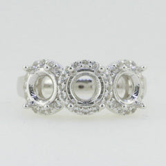 Sterling Silver Semi Mount Ring Setting Round RD 6x6mm 3 Stone White T - Syzjewelry