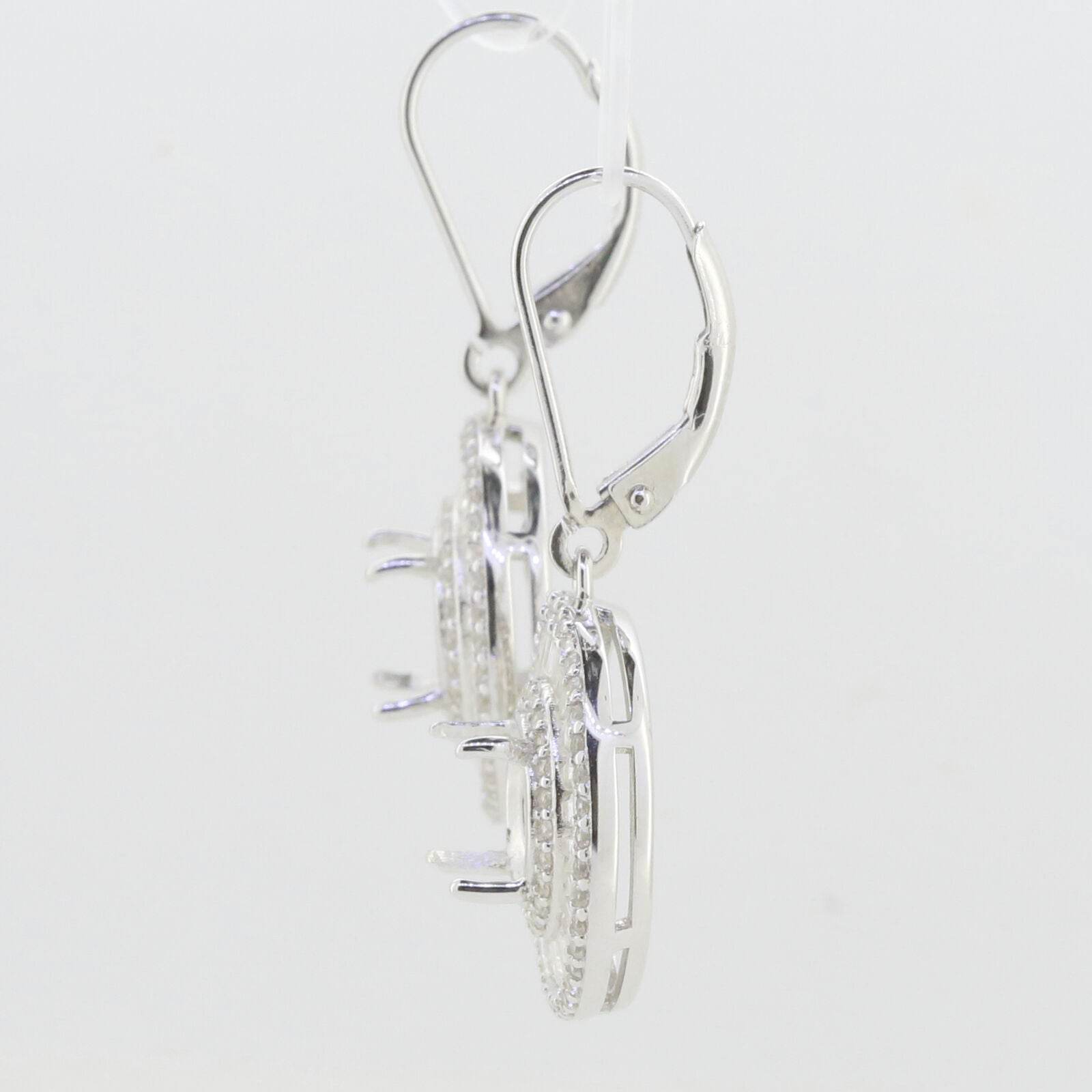Sterling Silver Semi Mount Earrings Setting Round RD 8x8mm Baguette Tr - Syzjewelry