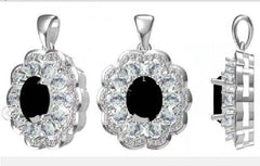 Sterling Silver Semi Mount Pendants Setting OV 9X7mm, OV 4X3mm White Topaz N - Syzjewelry