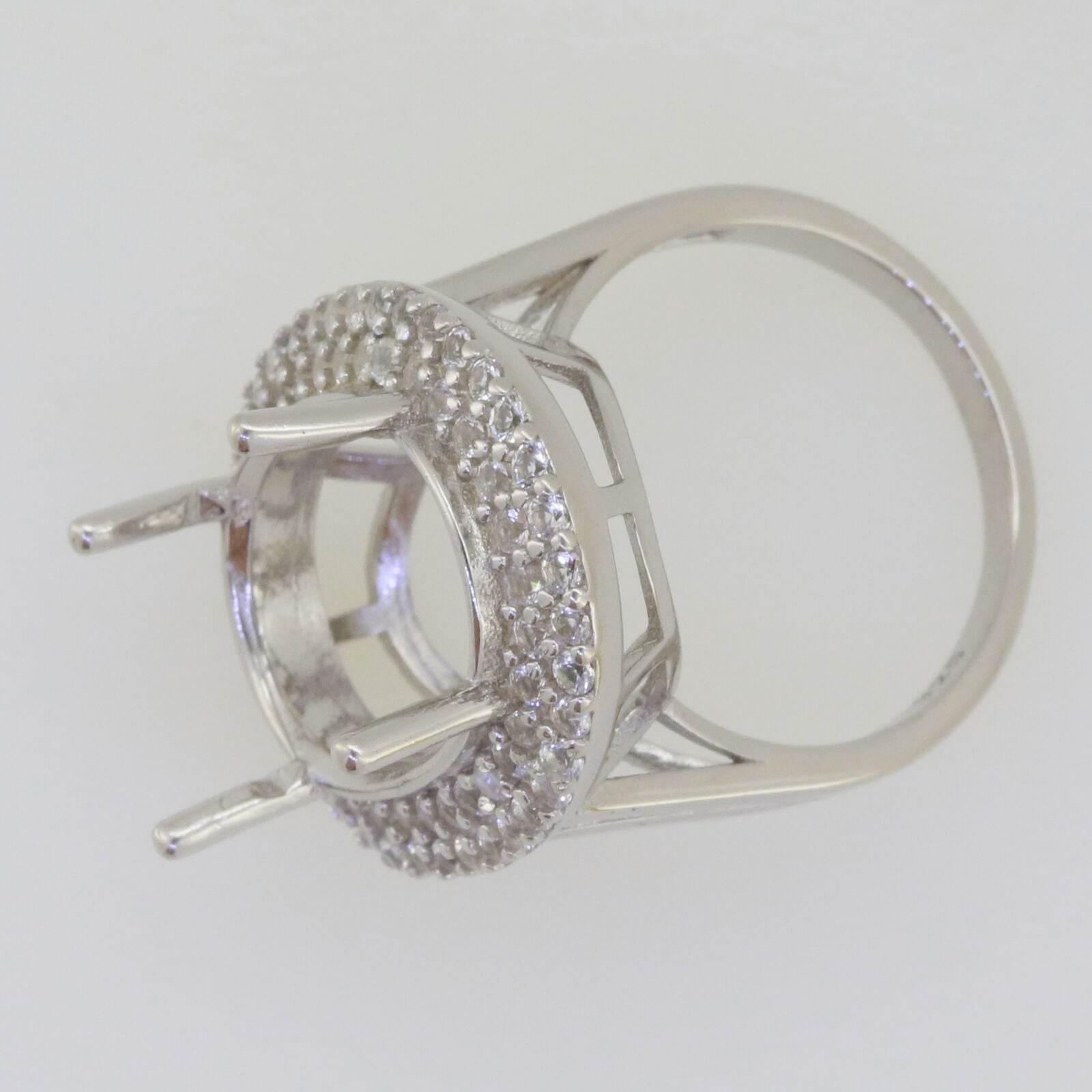 Sterling Silver Semi Mount Ring Setting Oval OV 18x13mm Double Halo Topaz - Syzjewelry