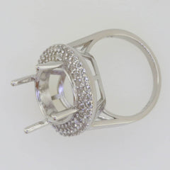 Sterling Silver Semi Mount Ring Setting Oval OV 18x13mm Double Halo Topaz - Syzjewelry