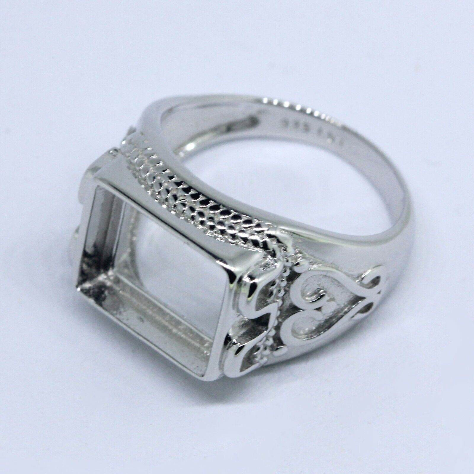 Men's Ring Settings Sterling Silver Ring Mounting Emerald OCT 12x10mm - Syzjewelry