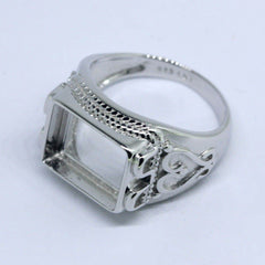 Men's Ring Settings Sterling Silver Ring Mounting Emerald OCT 12x10mm - Syzjewelry