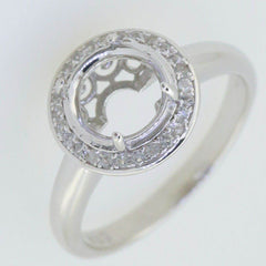 Sterling Silver Semi Mount Ring Setting Round Rd 8x8mm Halo White Topaz - Syzjewelry