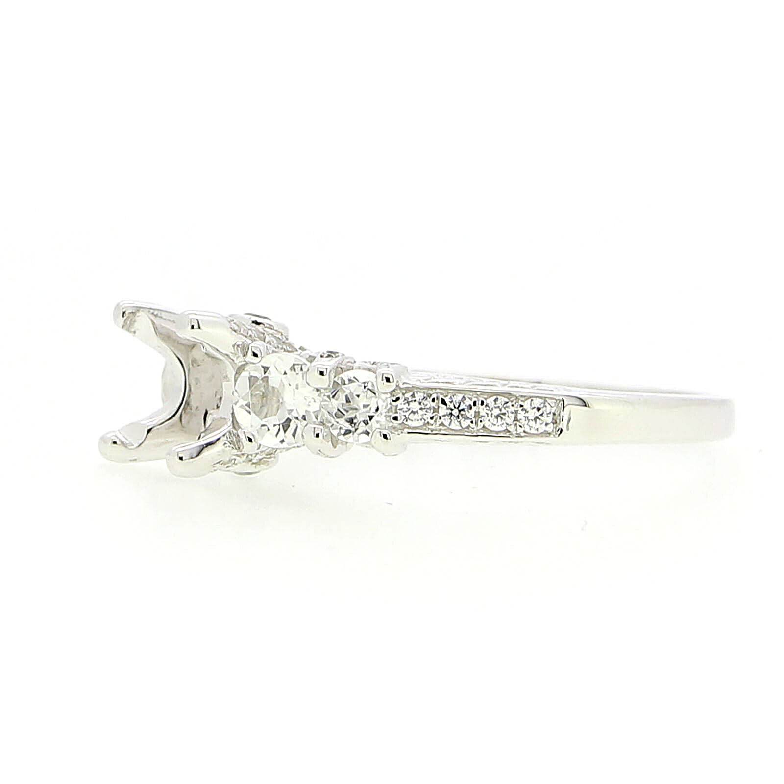 Art Deco Style Sterling Silver Semi Mount Ring Setting RD 7x7mm 4x4mm 3x3mm - Syzjewelry