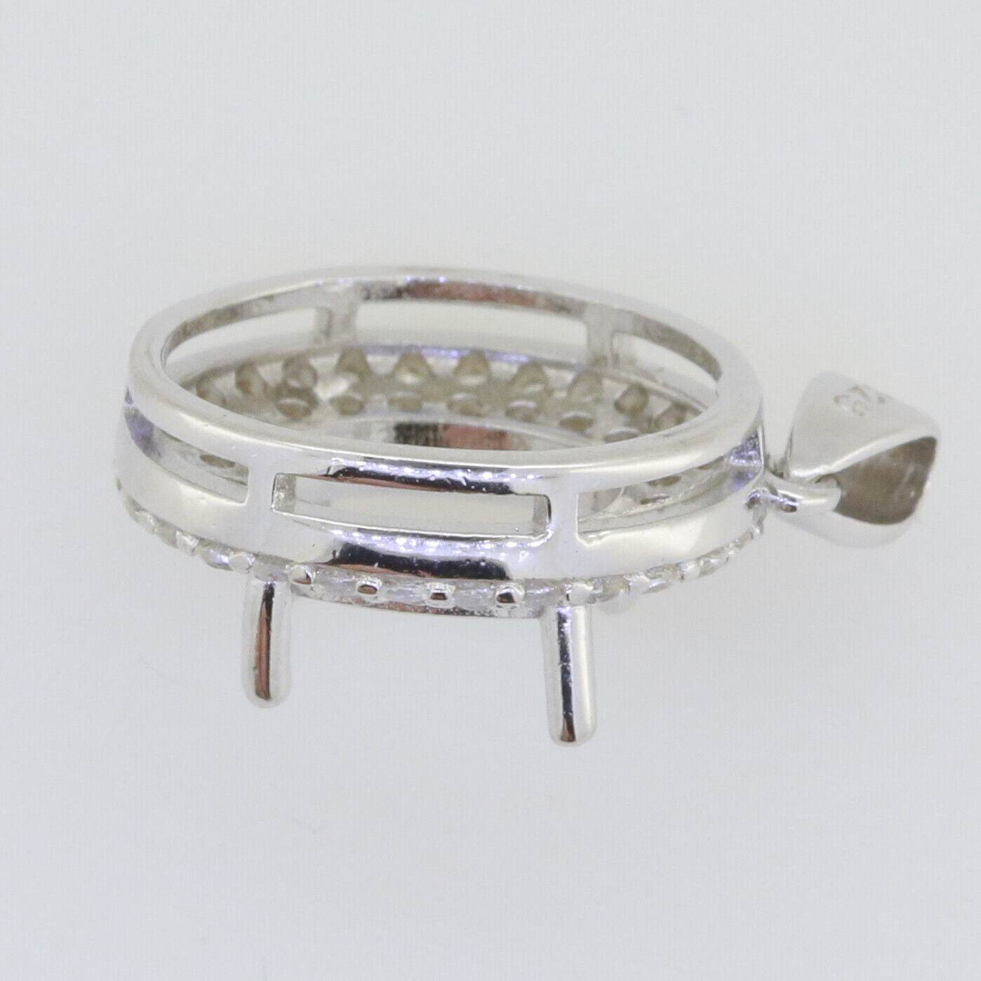 Sterling Silver Semi Mount Pendant Setting Oval OV 11x9mm Double Halo Topaz - Syzjewelry