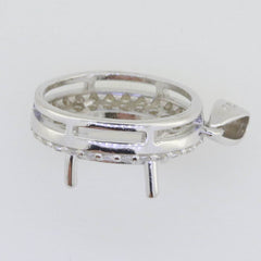Sterling Silver Semi Mount Pendant Setting Oval OV 11x9mm Double Halo Topaz - Syzjewelry