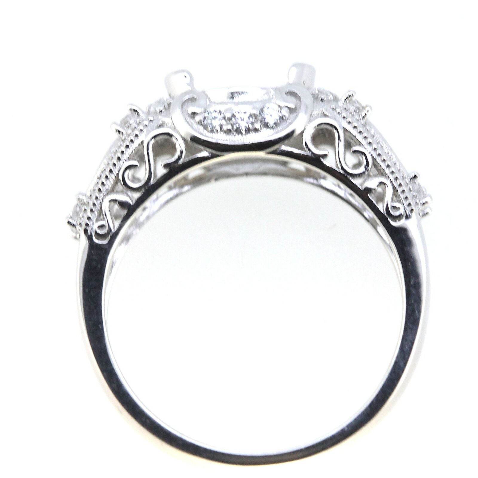 Art Deco Style Sterling Silver Semi Mount Ring Setting Oval OV 7x5mm White Topaz - Syzjewelry