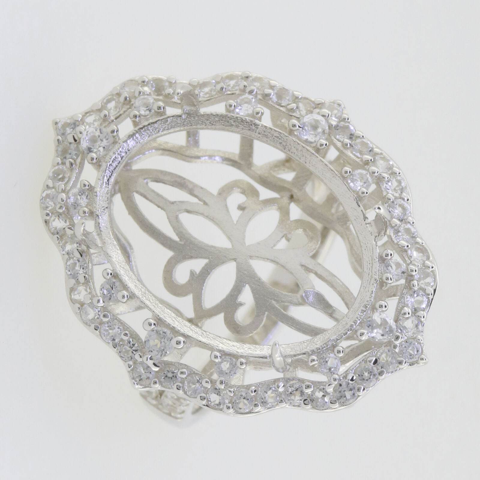 Sterling Silver Semi Mount Ring Setting Cab Oval OV 20x15mm Halo Accent - Syzjewelry