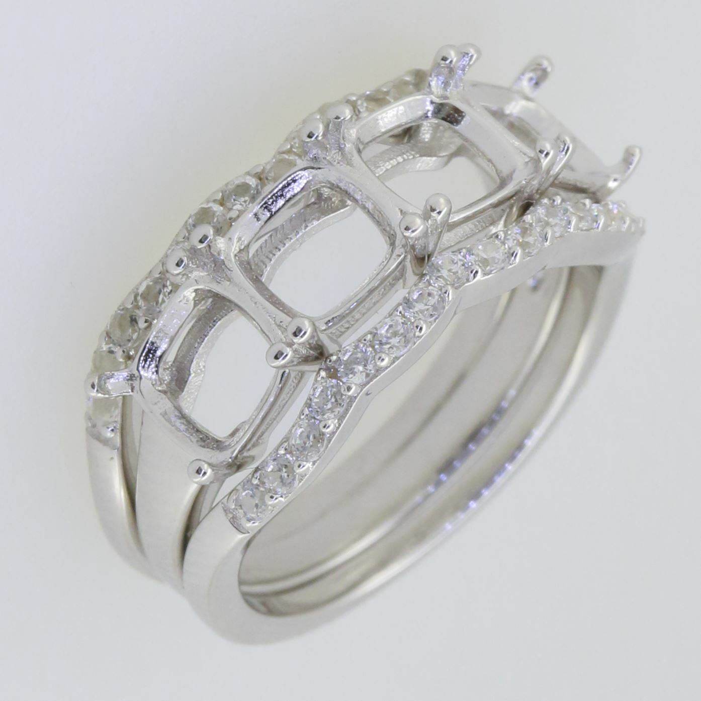 3 piece Set Sterling Silver Semi Mount Ring Setting Cushion CU 6X6mm - Syzjewelry