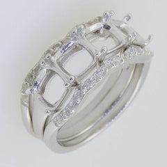 3 piece Set Sterling Silver Semi Mount Ring Setting Cushion CU 6X6mm - Syzjewelry