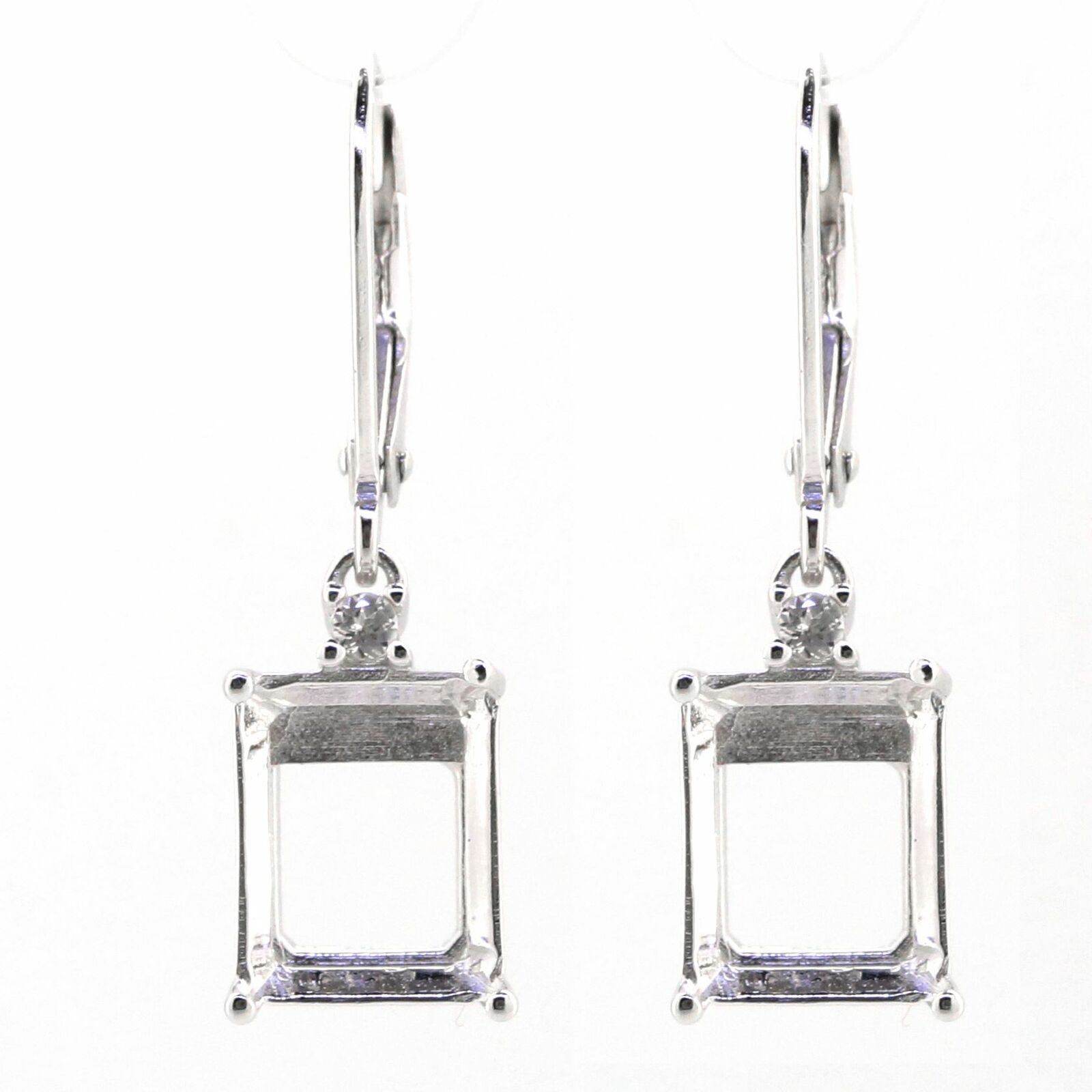 Sterling Silver Semi Mount Earrings Setting Emerald OCT 10X8mm White T - Syzjewelry