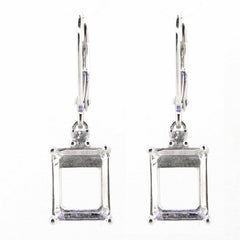 Sterling Silver Semi Mount Earrings Setting Emerald OCT 10X8mm White T - Syzjewelry