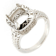 Art Deco Style Sterling Silver Semi Mount Ring Setting Cushion CU 7x7mm - Syzjewelry