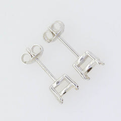 Sterling Silver Semi Mount Earrings Setting RD4x4mm Stud 4 Prongs Stud - Syzjewelry