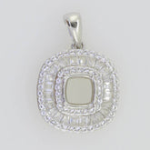 Sterling Silver Semi Mount Pendant Setting Cushion CU 6X6mm Baguette Halo - Syzjewelry