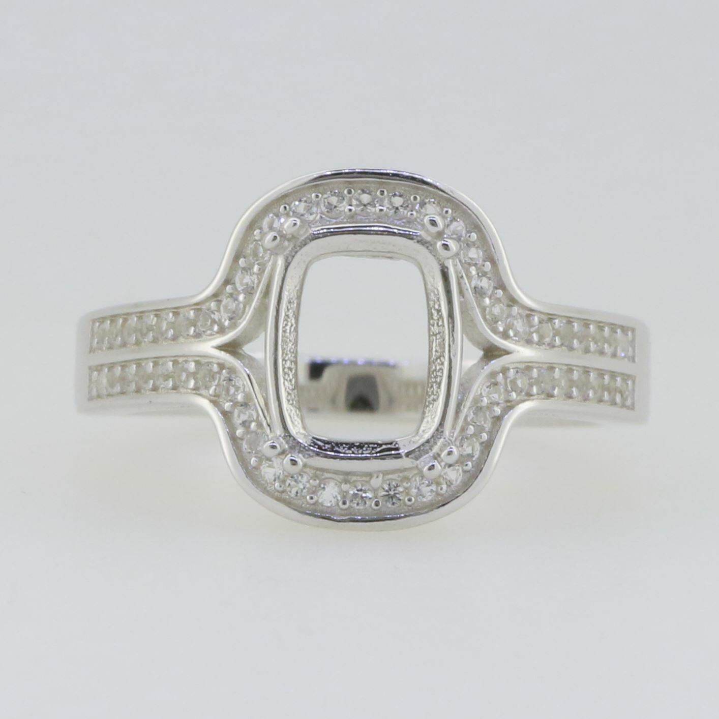 Sterling Silver Semi Mount Ring Setting Cushion CU 9x7mm White Topaz GTL228x - Syzjewelry
