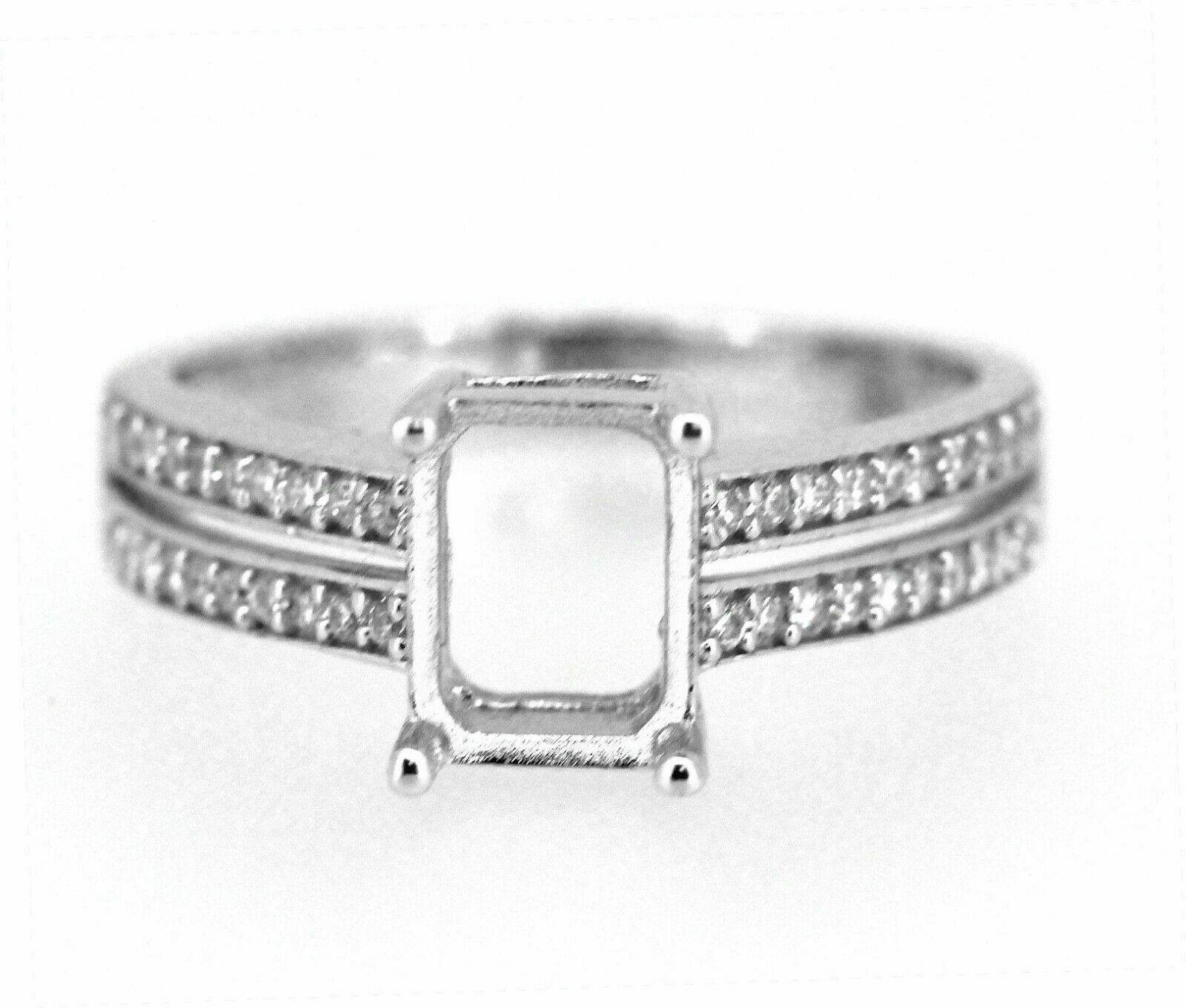 Sterling Silver Semi Mount Ring Setting Oct 7x5mm White Topaz Split Shank L273R2 - Syzjewelry