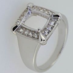 14K White Gold Semi Mount Ring Setting Cushion CU 9x7mm Solid - Syzjewelry