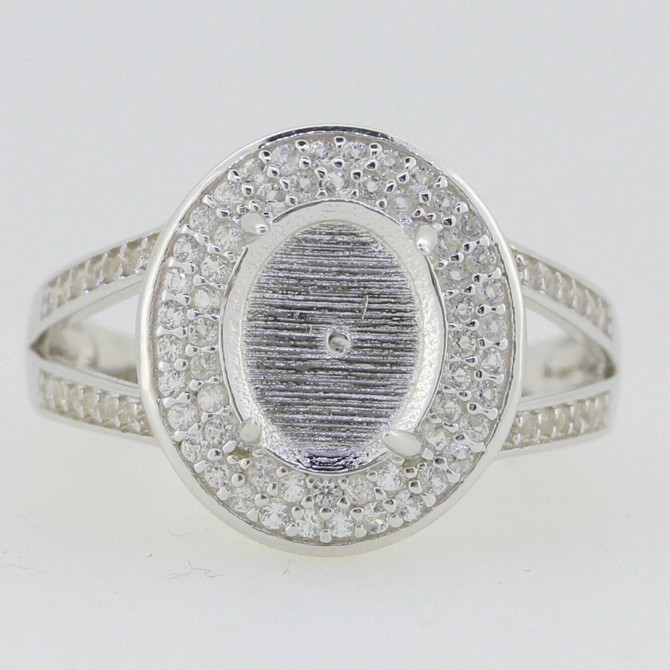 Sterling Silver Semi Mount Ring Setting Cab Oval OV 10X8mm Double Halo - Syzjewelry