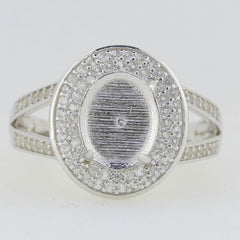 Sterling Silver Semi Mount Ring Setting Cab Oval OV 10X8mm Double Halo - Syzjewelry