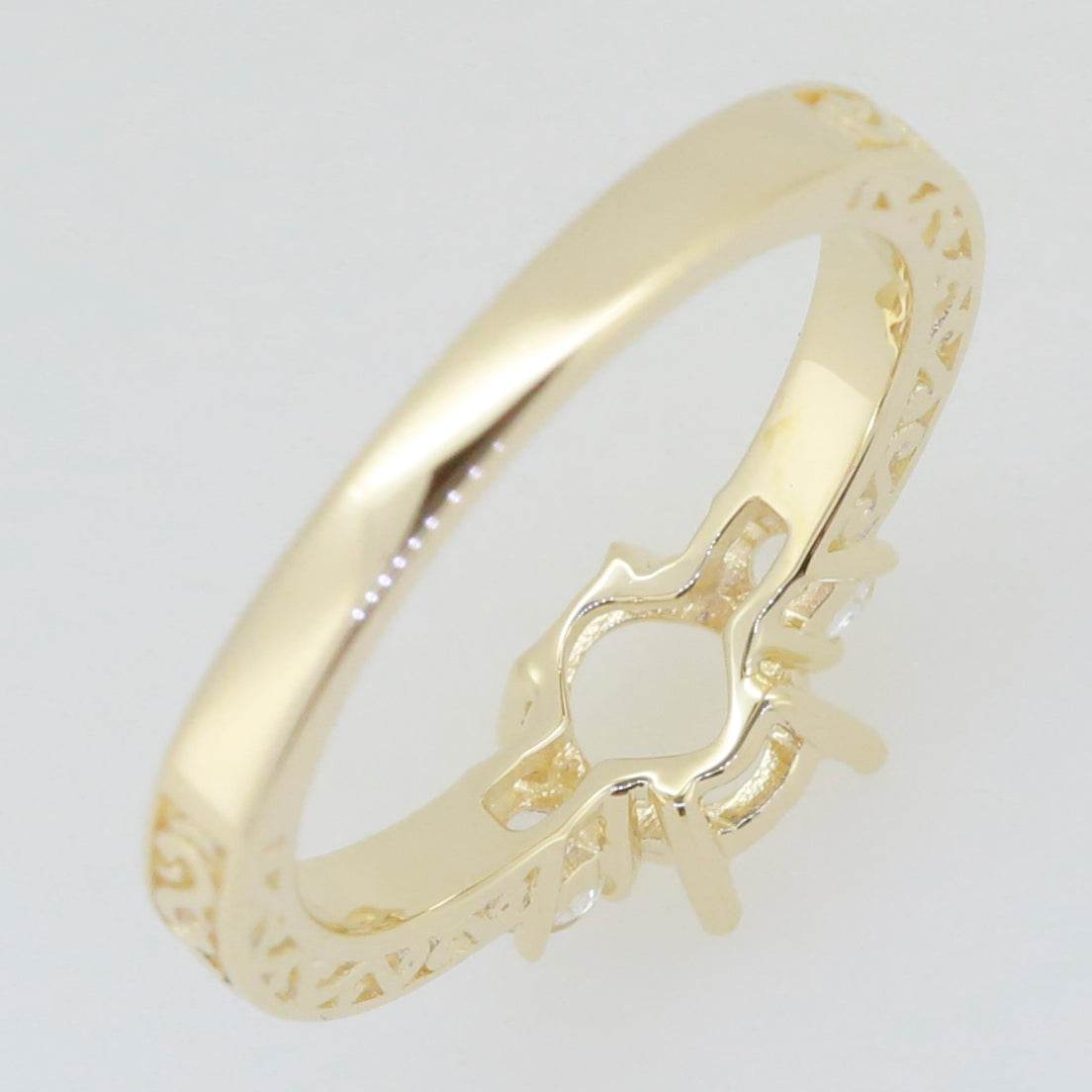 Solid Sterling Silver Semi Mount Ring Setting Oval OV 7X5mm 3 Stones - Syzjewelry