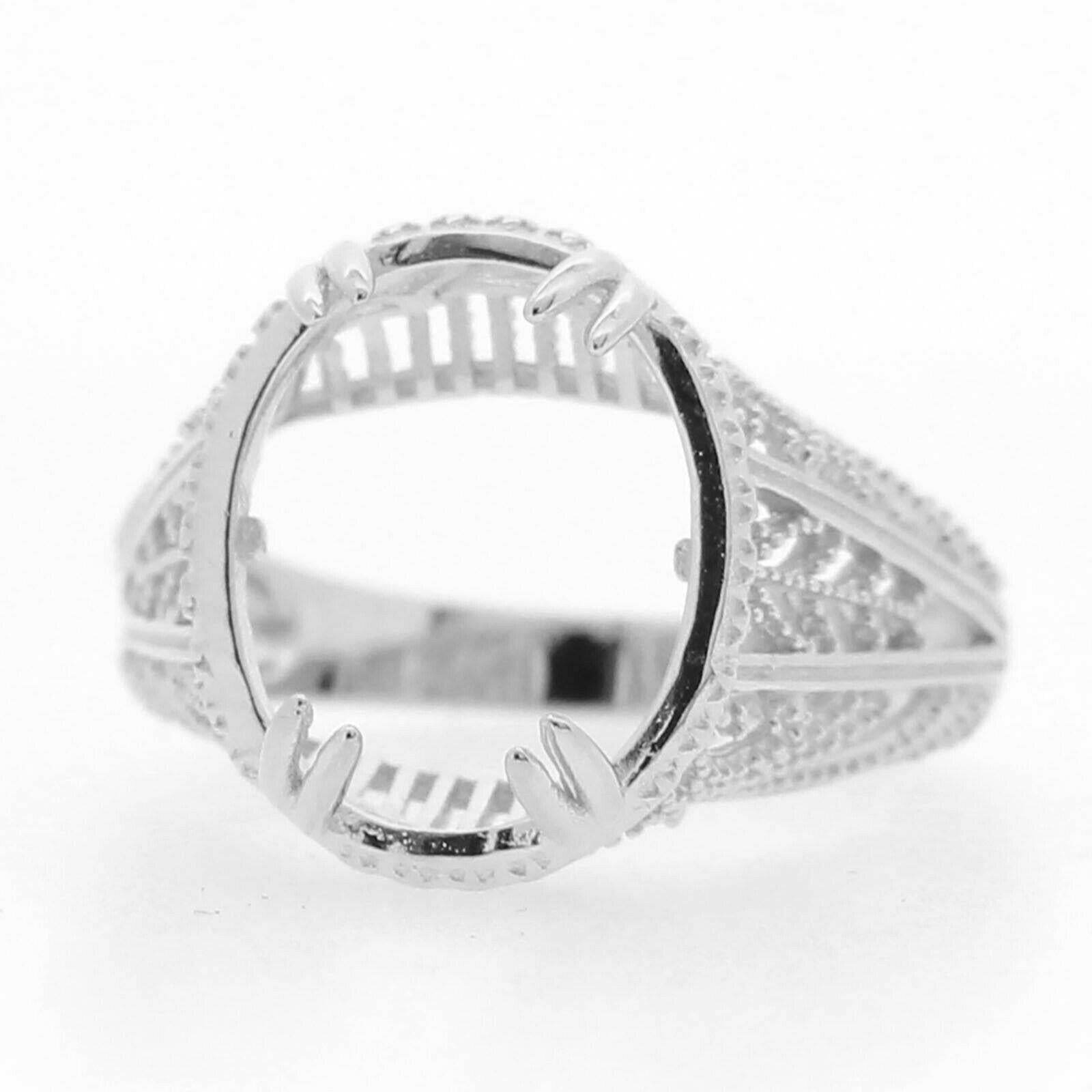 Sterling Silver Semi Mount Ring Setting Oval OV 14x12mm Filigree Repro - Syzjewelry
