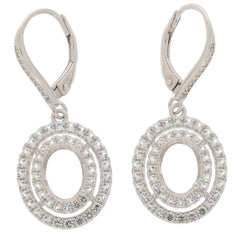 Sterling Silver Semi Mount Earrings Setting Oval OV 7X5mm Dangle Double Halo - Syzjewelry