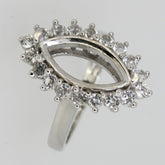 Sterling Silver Semi Mount Ring Setting Marquise MQ 16x8mm White Topaz Halo - Syzjewelry