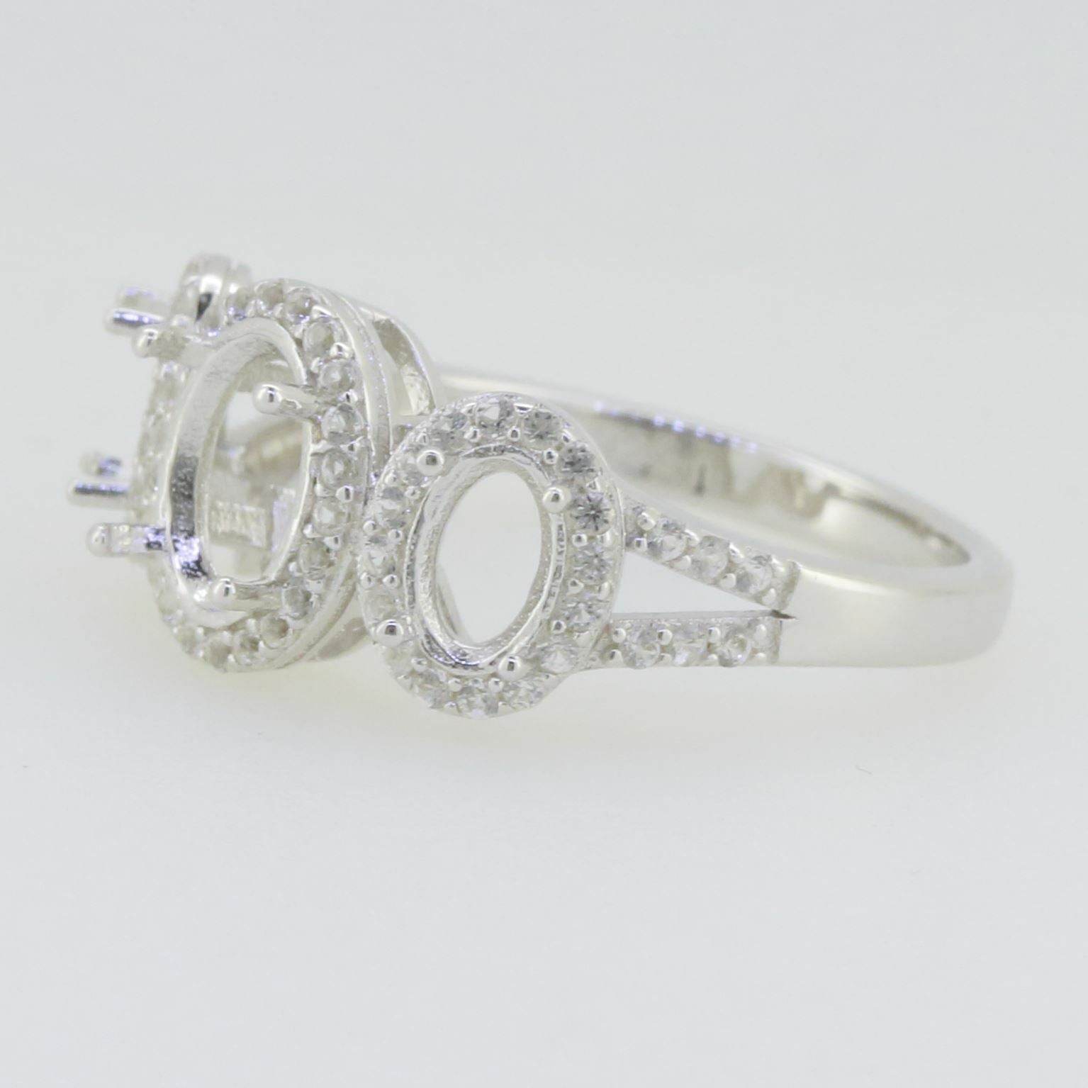 Sterling Silver Semi Mount Ring Setting Oval OV 8X6mm 6x4mm 3 Stones H PJC90 - Syzjewelry
