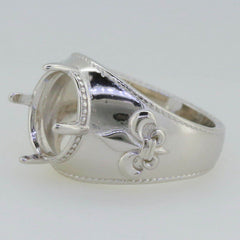 Sterling Silver Semi Mount Ring Setting OV 12x10mm Fleur De Lis White Topaz - Syzjewelry