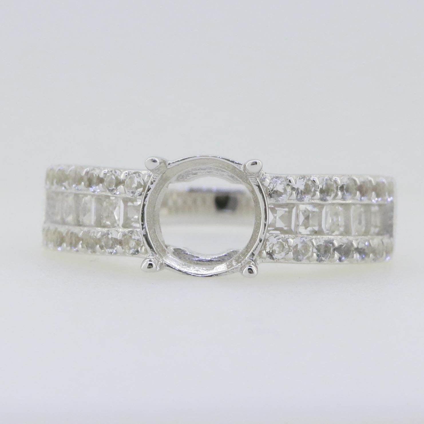 Sterling Silver Semi Mount Ring Setting Round RD 8x8mm White Topaz - Syzjewelry