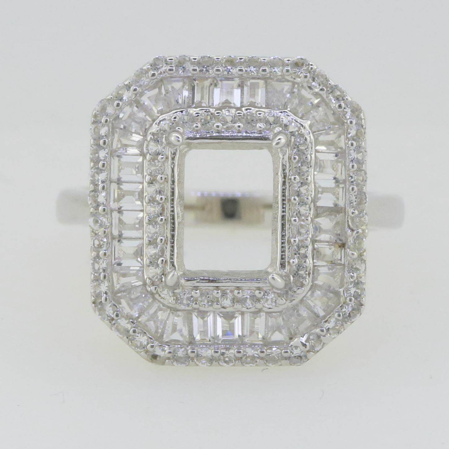 14K White Gold Semi Mount Ring Setting Emerald OCT 9X7mm - Syzjewelry