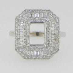 14K White Gold Semi Mount Ring Setting Emerald OCT 9X7mm - Syzjewelry