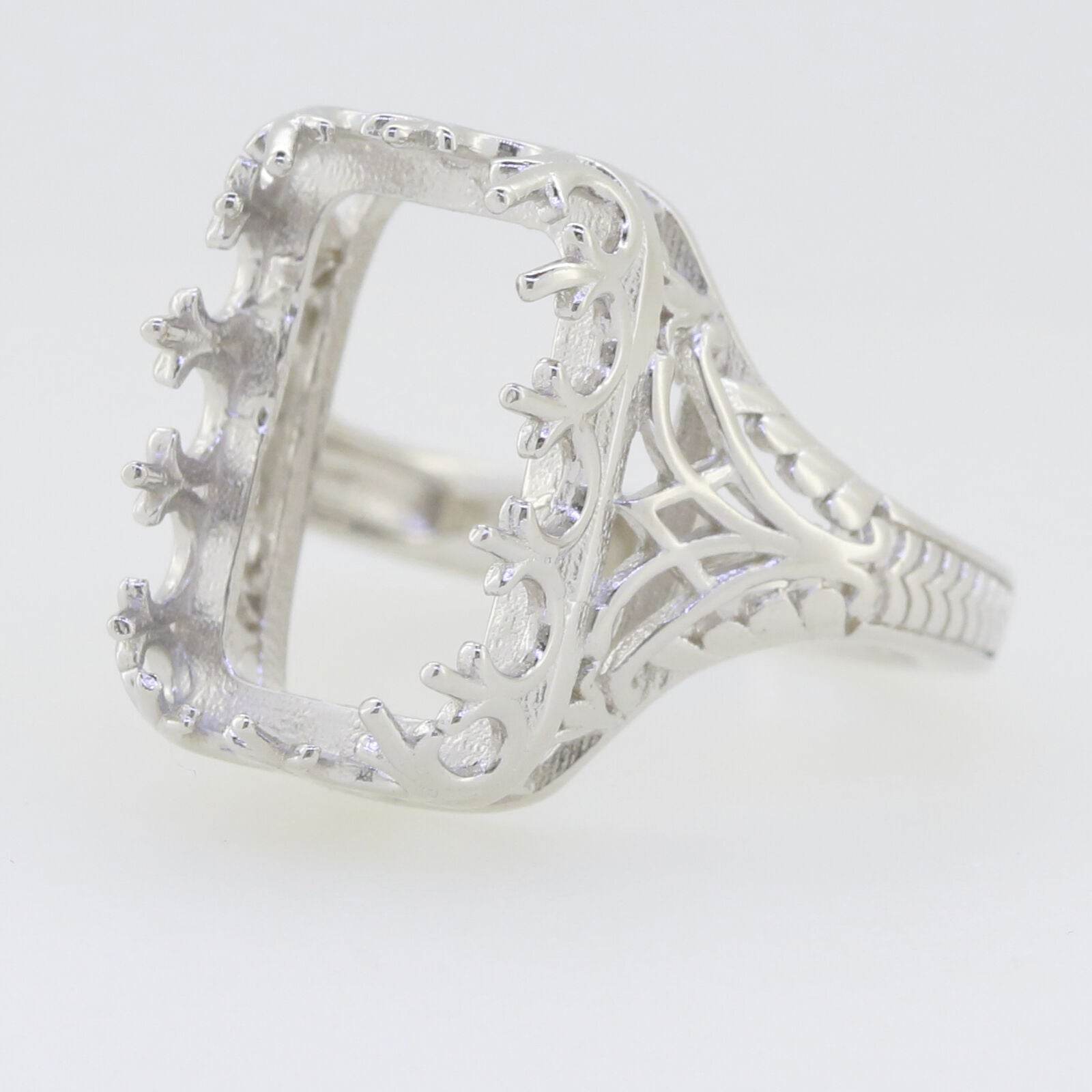 Sterling Silver Semi Mount Ring Setting Emerald OCT 16X10mm Art Deco Vintage Style - Syzjewelry